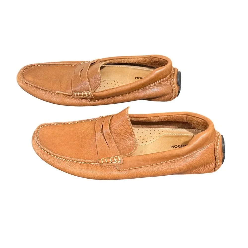 Nordstrom Mens Tan Brown Leather Penny Loafer Driving Shoes Brazil Size 9M
